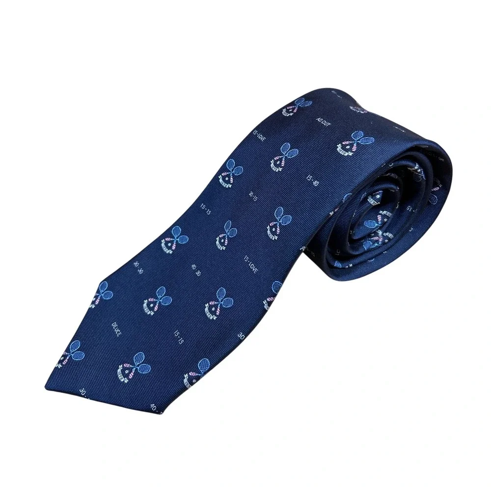 Lee Allison Novelty Necktie Navy Blue Tennis Rackets Sporting‎ Score Points